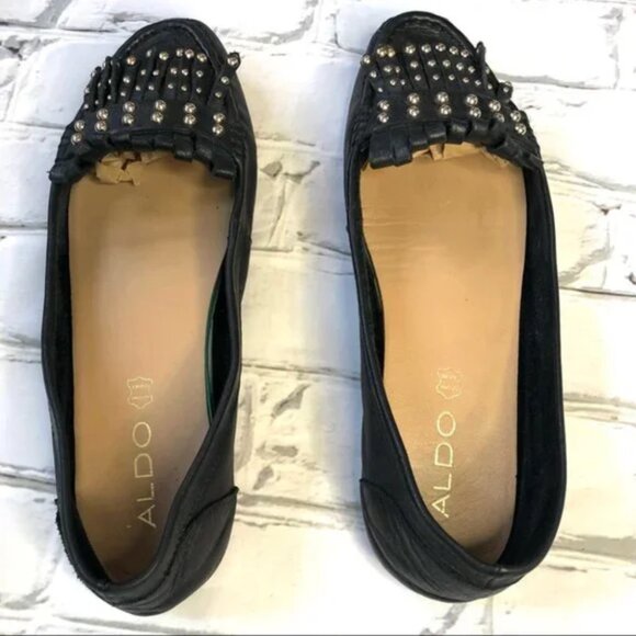 Aldo Genuine Leather Moccasin Stud Tassel Flats - Picture 5 of 7